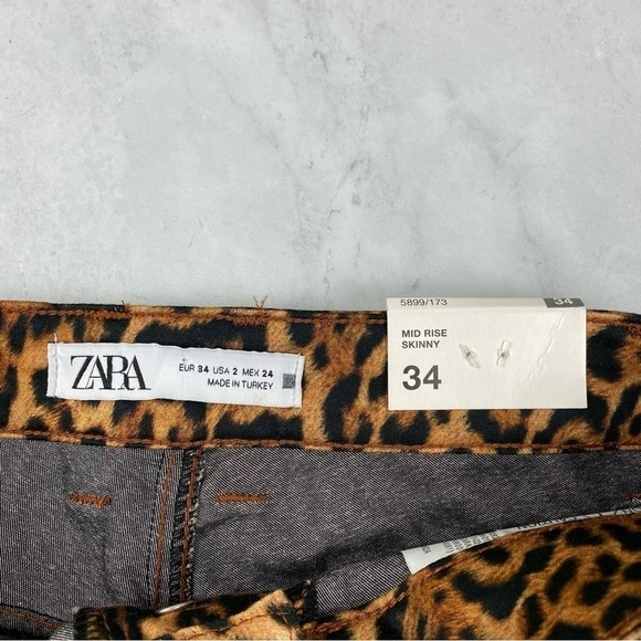 Zara: Jaguar Animal Print Stretchy Full Length Mid Rise Skinny Jeans Size 2 NWT - Picture 4 of 6